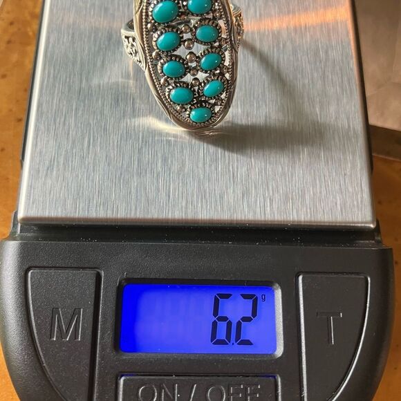 Natural Sleeping Beauty Turquoise Sterling Silver Cocktail Ring Size 7.75 - Picture 8 of 8